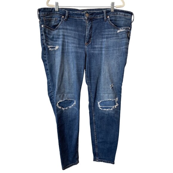 Silver Jeans Co Plus Size 20 Elyse Skinny Distressed Blue Denim Mid Rise Stretch - Picture 1 of 7